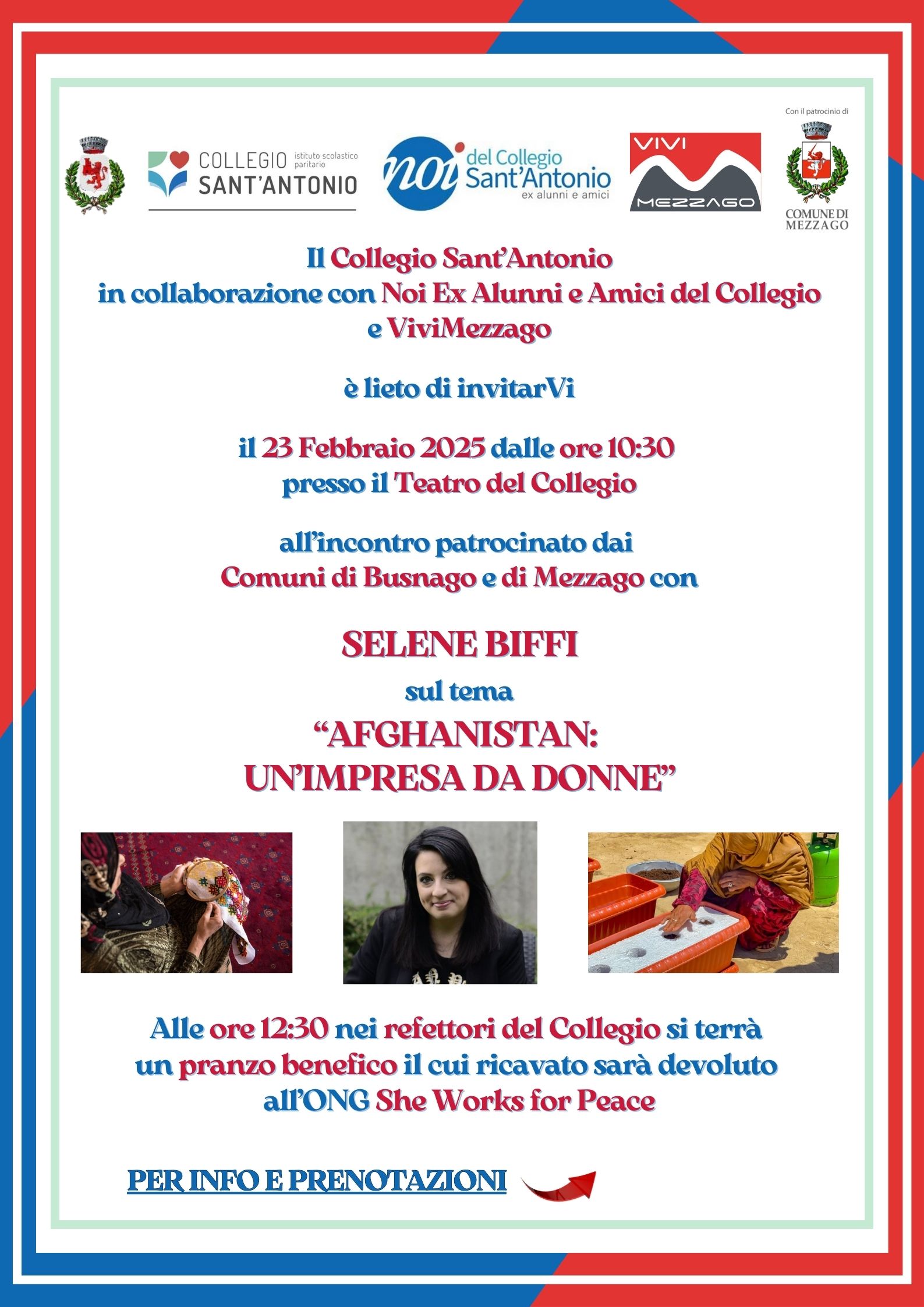 "Afghanistan: un'impresa da donne" incontro con Selene Biffi presso Collegio Sant'Antonio domenica 23 febbraio ore 10.30